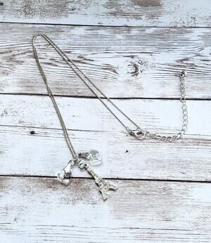 Eiffel Tower Paris Theme Necklace Silver Tone
